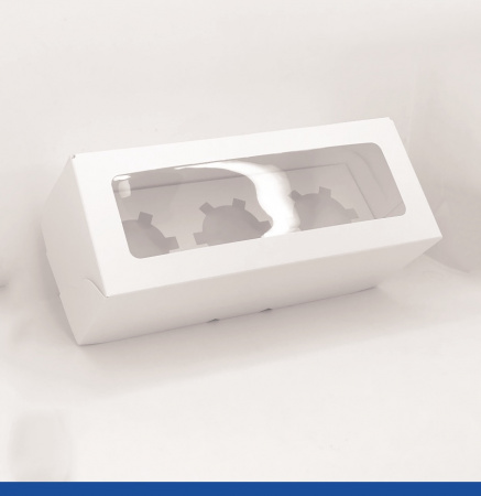 Коробка для 3-х капкейков 25•10•10 см Белая с Окном (сборная) | упак. 5-50 шт