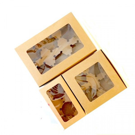 Крафт-коробка с окном 4 капкейка 16*16*7.5 см | упак 5 шт