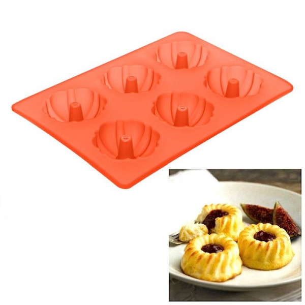 Форма силиконовая для выпечки Минисаварин 6 фигур | 300*175*30 мм