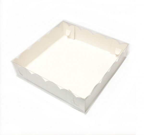 Коробка с прозрачной крышкой 20•20•4 см Белая (станд, крышка+дно) упак. 5-25 шт
